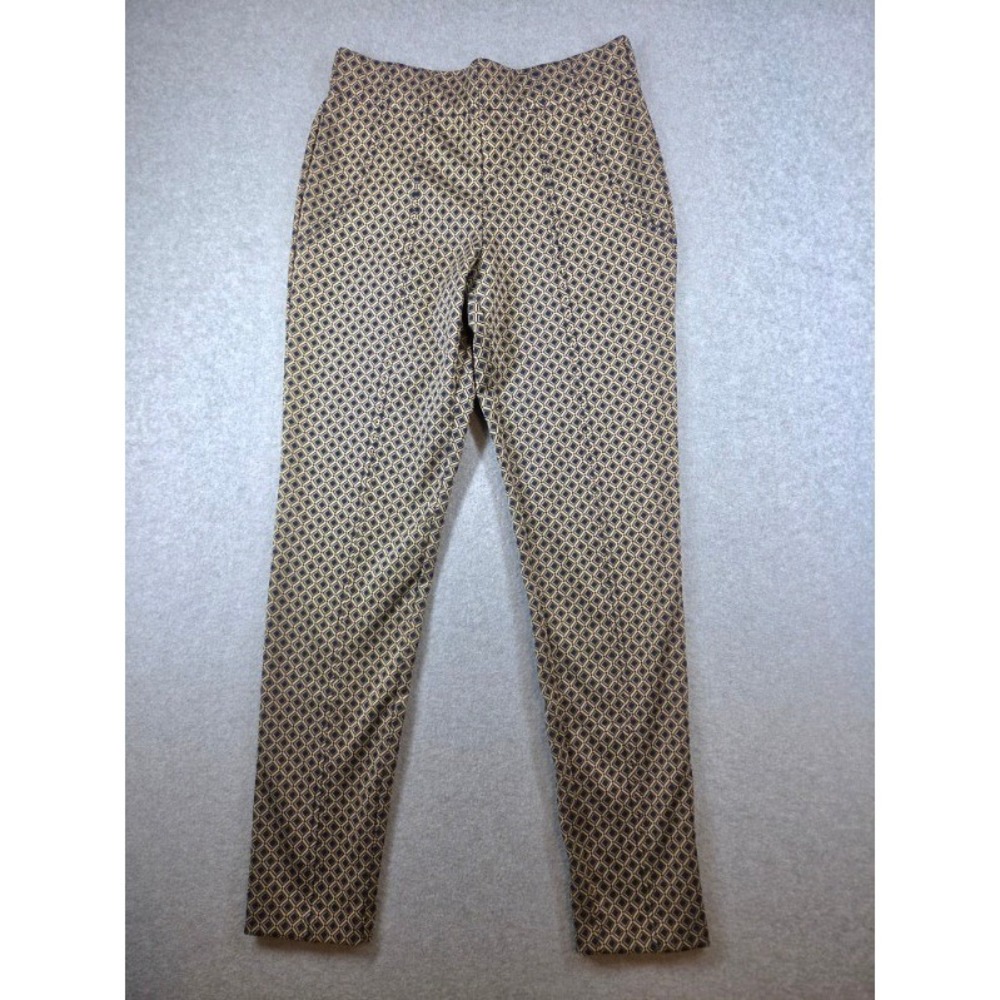 Jones New York Women XS Geometric Diamond Print Pull On Slim Leg Pants Tan Navy